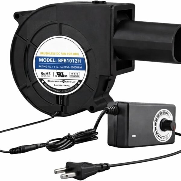 Brushless DC 12V Blower Fan with Adjustable Speed Power Adapter for BBQ, Tandoor & Stoves