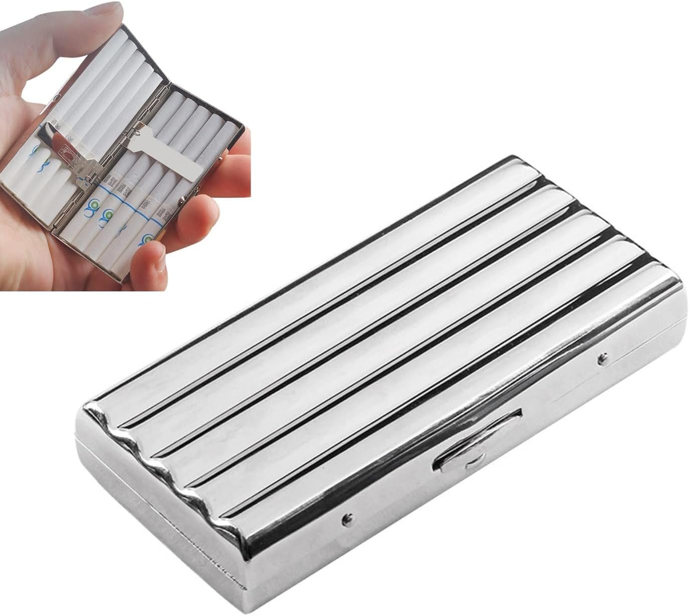 Premium Metal Cigarette Case with Double-Sided Spring Clip - Holds 10 Regular