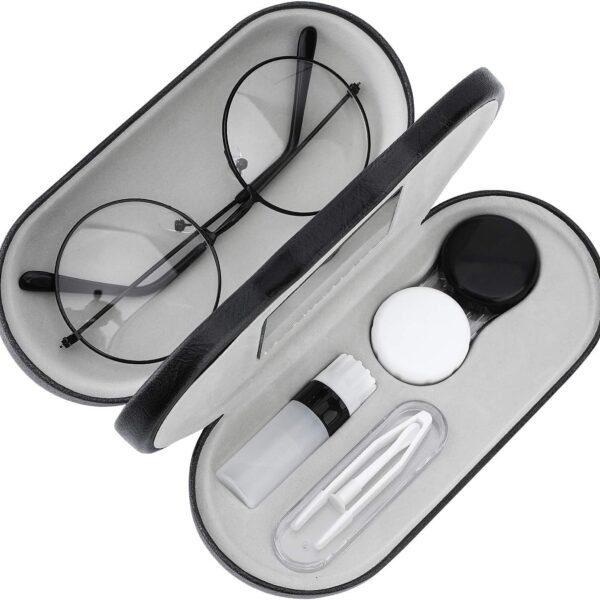 Two-Sided Hard Case for Sunglasses, Spectacles & Contact Lenses with Mirror - Black