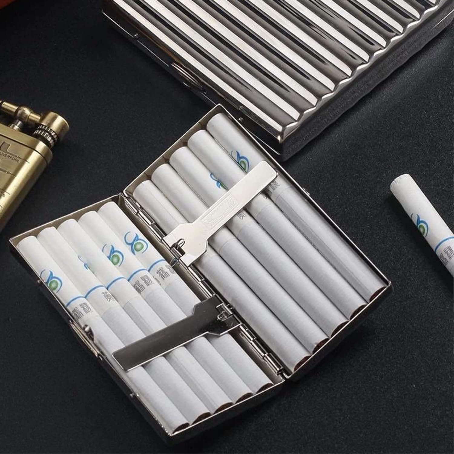 Premium Metal Cigarette Case with Double-Sided Spring Clip - Holds 10 Regular - Image 4